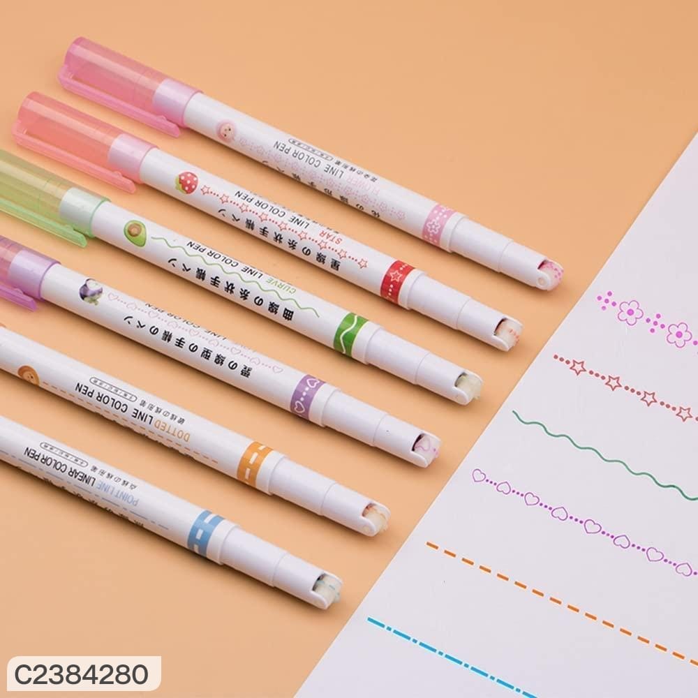 Linear roller curve highlighter pen set,6 colored cute curve highlighter pens